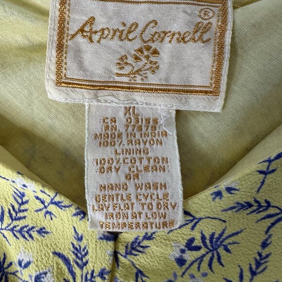 April Cornell Sleeveless Midi Dress Size XL Yellow floral V-Neck Retro - Picture 4 of 12